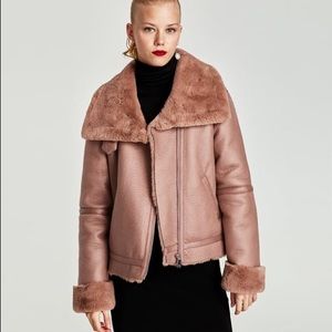 ZARA Dusty Pink Faux Fur Lined Jacket